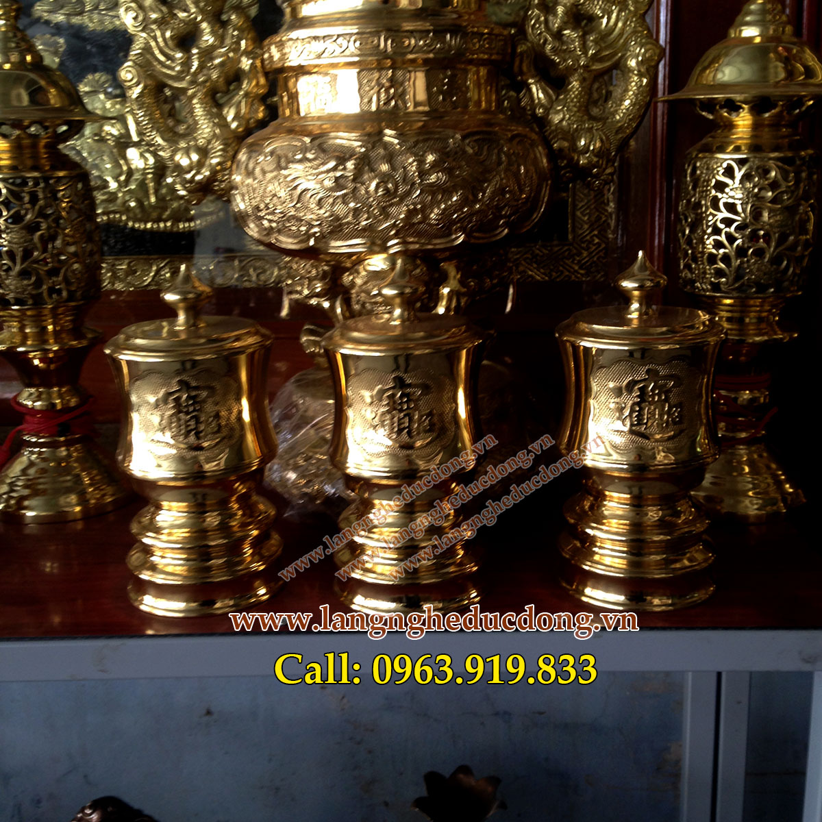 langngheducdong.vn - Đài thờ, bộ đài DK 10cm bằng đồng, đồ thờ cúng đồng