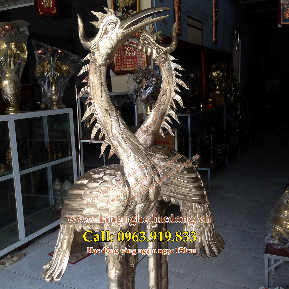 langngheducdong.vn - Hạc đồng thờ cúng, hạc thờ cao 170cm