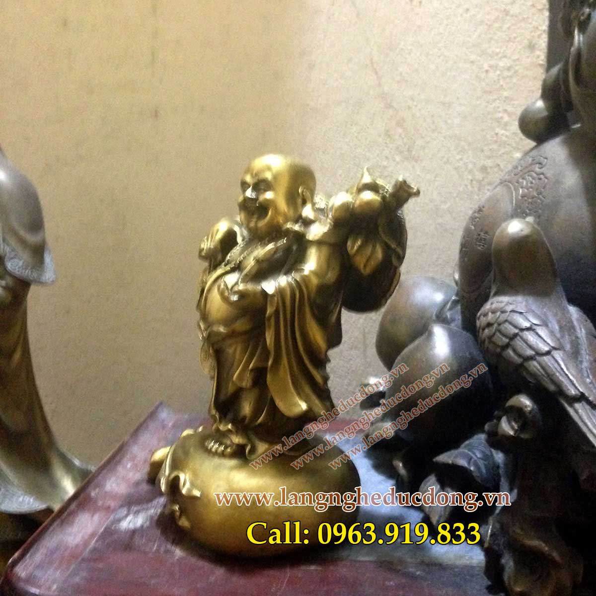 langngheducdong.vn - Tượng Phật Di Lạc gánh vàng 18cm, mẫu tượng dilac gánh vàng