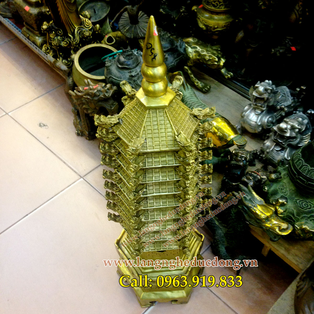 langngheducdong.vn -tháp văn xương bằng đồng phong thủy, Tháp văn xương cao 65cm