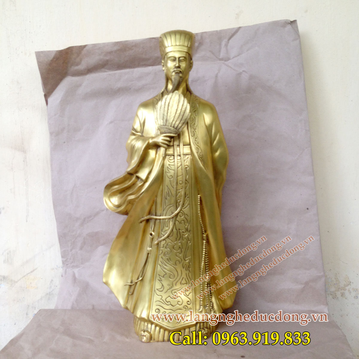 langngheducdong.vn - Tượng Khổng Minh cao 50cm, tượng đồng Gia Cát Lượng