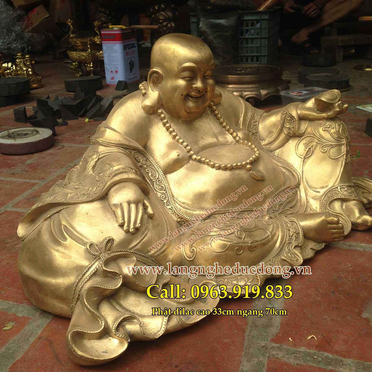 langngheducdong.vn - Phật Di Lặc tựa bao bố dâng tiền cao 33cmx70cm