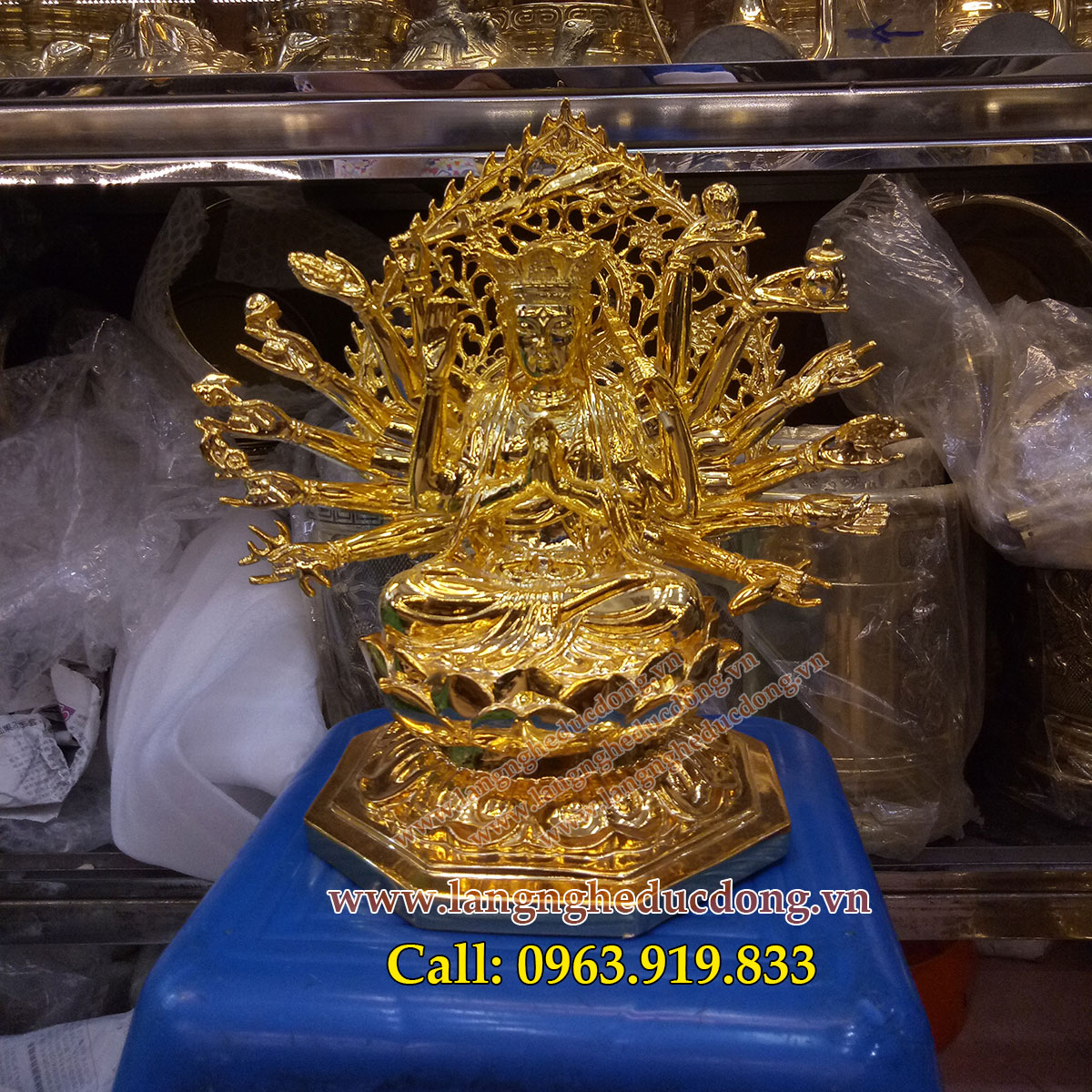 langngheducdong.vn - tượng phật, tượng thờ, Tượng phật mẫu chuẩn đề 26cm bằng đồng mạ vàng nano