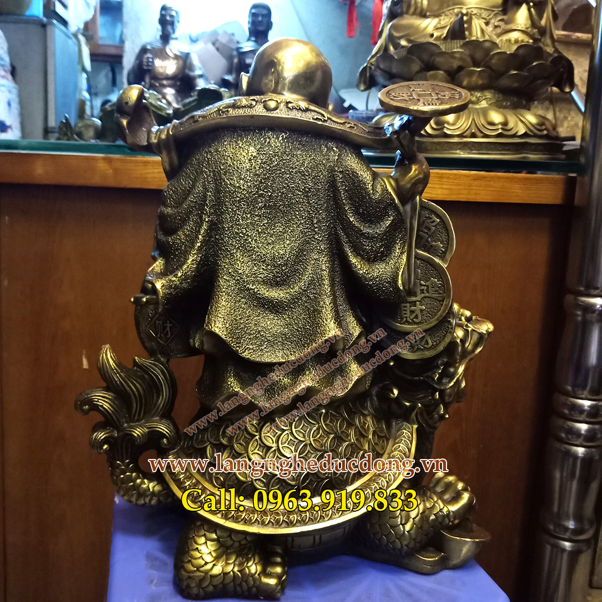 Tượng diac gánh vàng, dilac đứng trên lưng rùa, tượng dilac 37cm