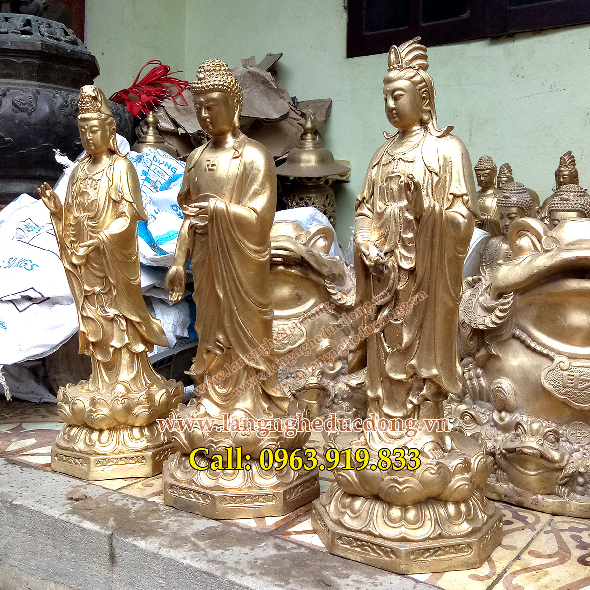 langngheducdong.vn - tượng phật, bộ tượng tam thánh, tượng đồng vàng