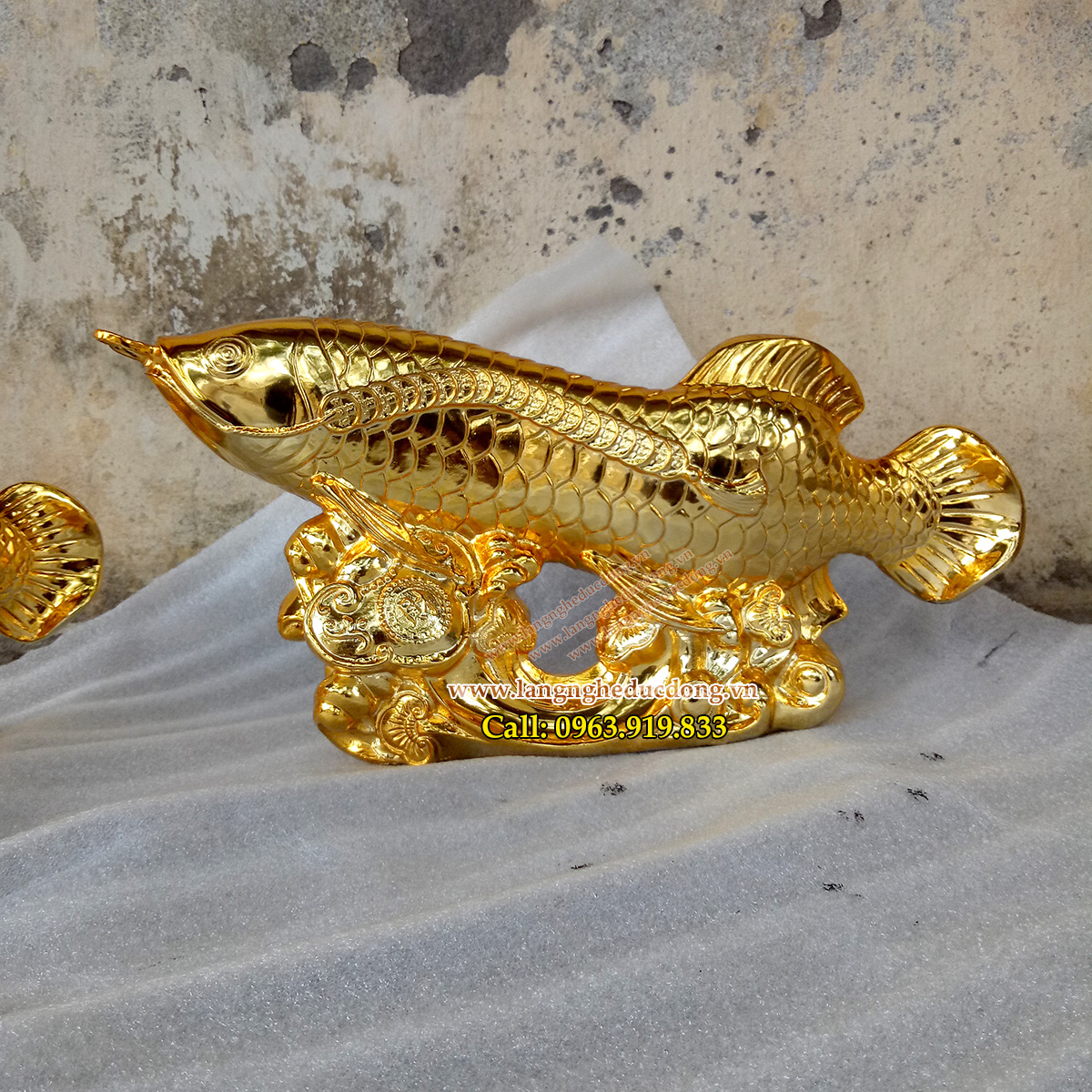 langngheducdong.vn - tượng đồng, tượng phong thủy tài lộc, cá rồng mạ vàng, tượng cá rồng
