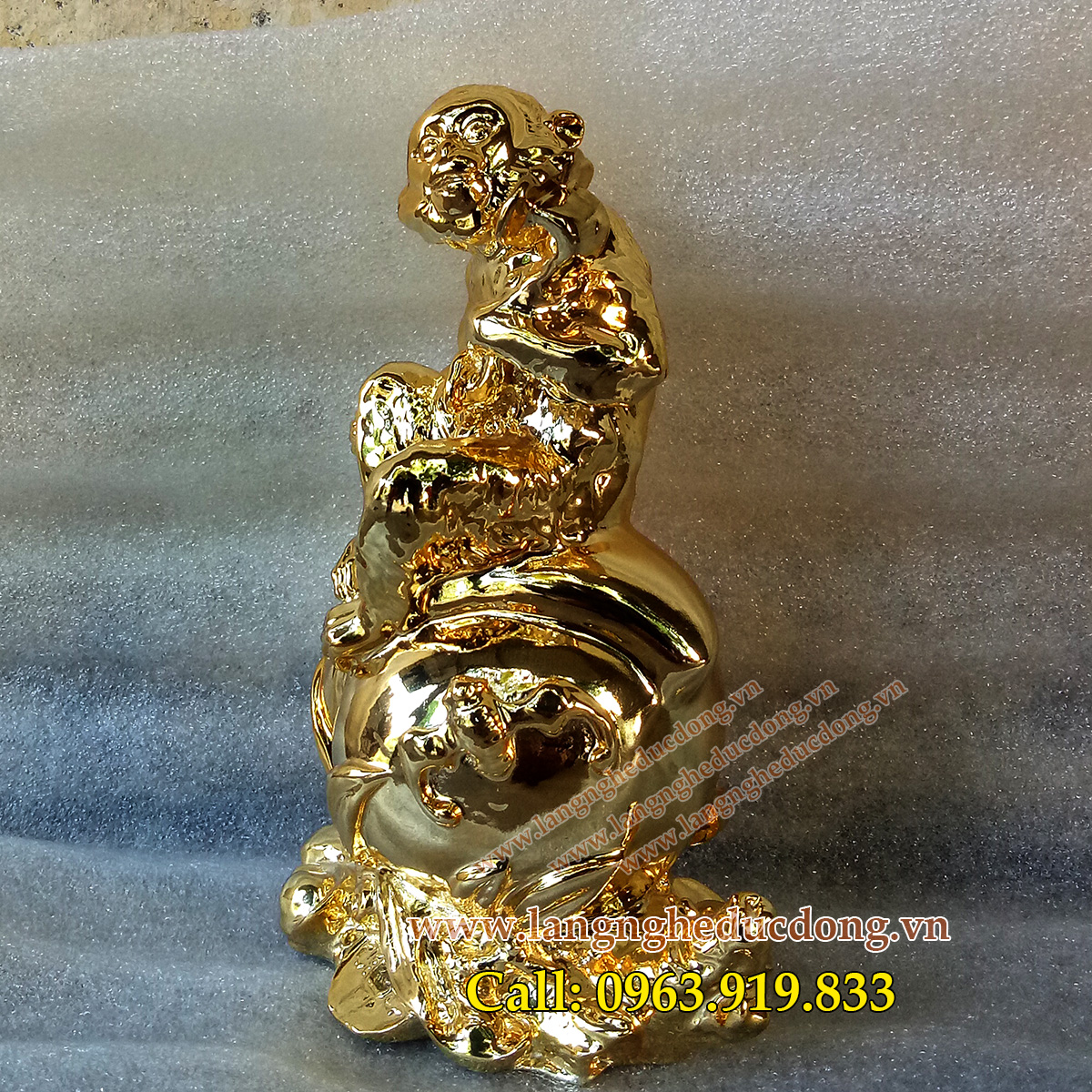 langngheducdong.vn - tượng phong thủy, tượng khỉ đồng dát vàng, tượng phong thủy dát vàng