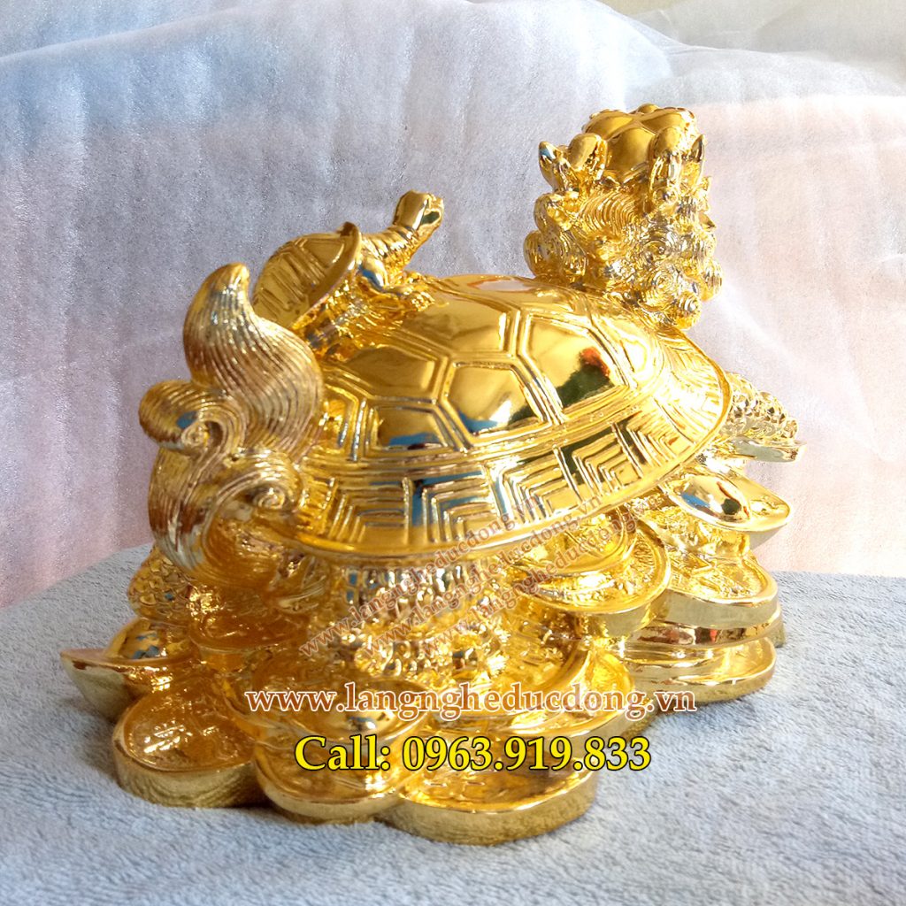 Rùa đầu rồng dài 25cm, mạ vàng, dát vàng, đồ đồng phong thủy