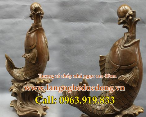 langngheducdong.vn - cá chép nhả ngọc cao 40cm, tượng cá chép bằng đồng
