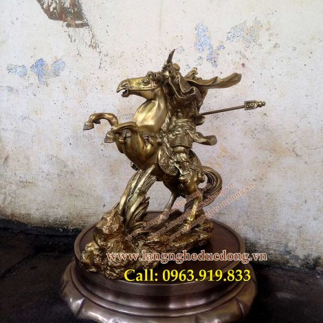 langngheducdong.vn - quan công cưỡi ngựa bằng đồng, mẫu tượng quan công cưỡi ngựa cao 25cm