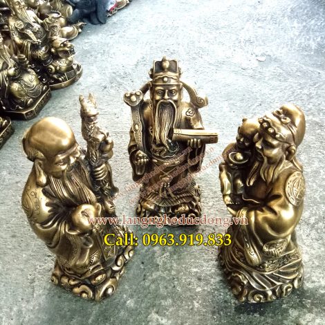 langngheducdong.vn - bộ tượng tam đa bằng đồng vàng cao 23cm, bộ tượng tam đa bằng đồng liền khối