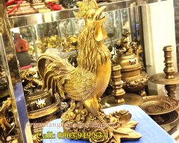 langngheducdong.vn - tượng đồng, đồ phong thủy, gà bằng đồng, gà hoa hồng 30cm