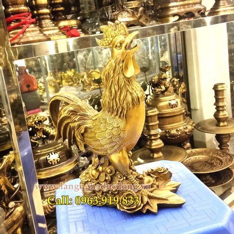 langngheducdong.vn - tượng đồng, đồ phong thủy, gà bằng đồng, gà hoa hồng 30cm