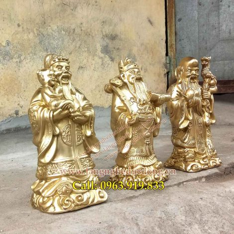 langngheducdong.vn - tượng đồng, tượng tam đa, bộ tượng tam đa bằng đồng vàng cao 23cm