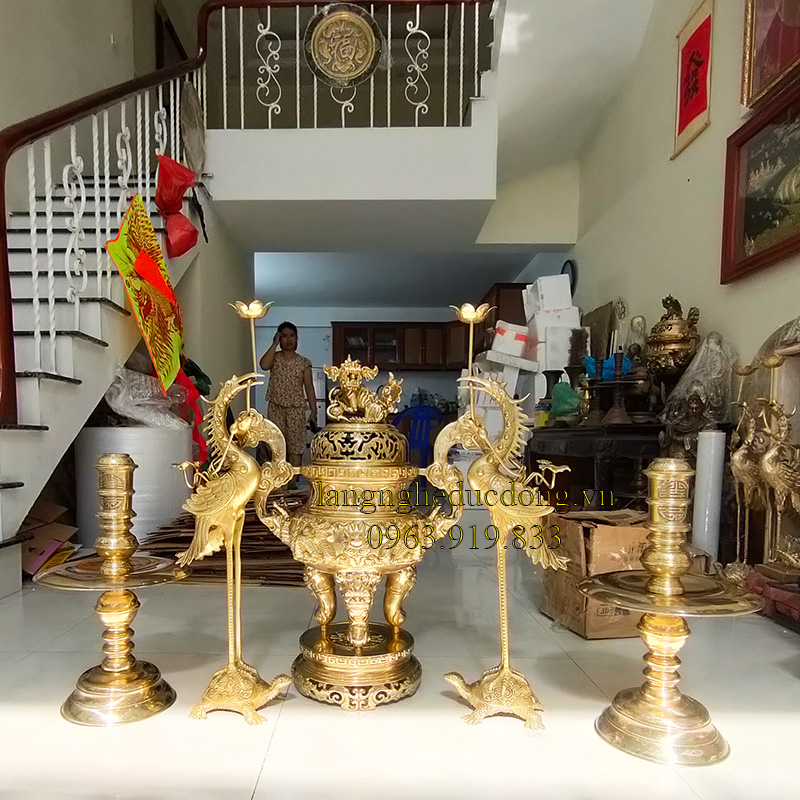 bộ đỉnh đồng, đỉnh đồng, đỉnh thờ bằng đồng, bộ đỉnh đồng vàng