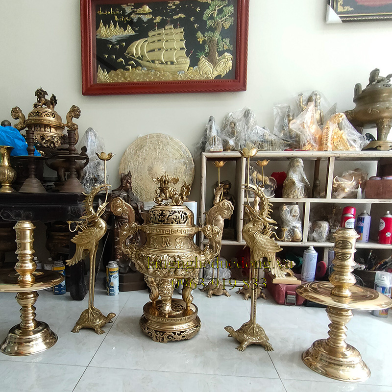 bộ đỉnh đồng, đỉnh đồng, đỉnh thờ bằng đồng, bộ đỉnh đồng vàng