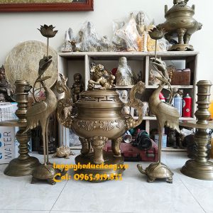 bộ đỉnh đồng ngũ sự đỉnh hạc nến