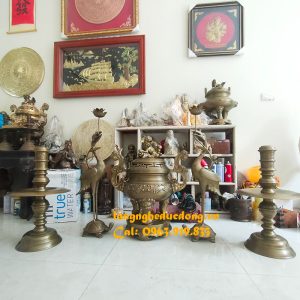 bộ đỉnh đồng ngũ sự đỉnh hạc nến