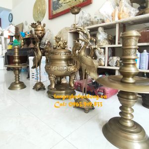 bộ đỉnh đồng ngũ sự đỉnh hạc nến