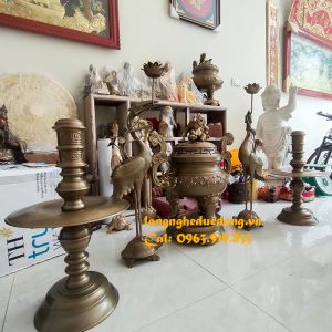 bộ đỉnh đồng ngũ sự đỉnh hạc nến