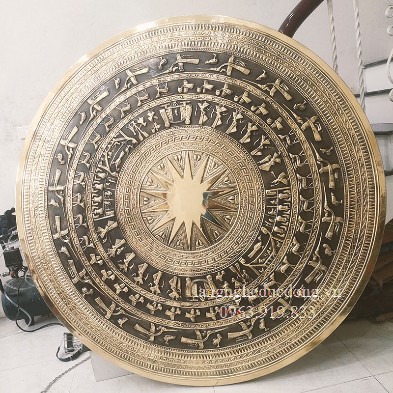 trống đồng, mặt trống đồng vàng, mặt trống đồng đường kính 1,5m