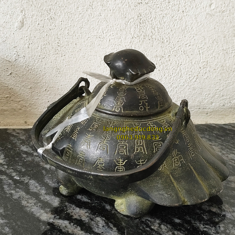 ẤM TRÀ ĐỒNG HÌNH RÙA MÀU NÂU XANH GIẢ CỔ