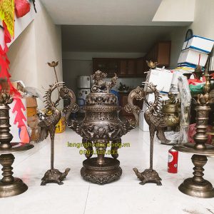 bộ đỉnh đồng, bộ đỉnh đồng vàng, bộ đỉnh ngũ sự, đỉnh đồng song long