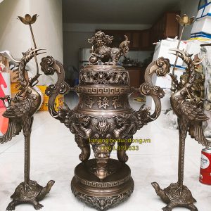 bộ đỉnh đồng, bộ đỉnh đồng vàng, bộ đỉnh ngũ sự, đỉnh đồng song long