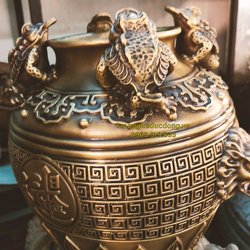 HŨ CHIÊU TÀI – HŨ TỤ BẢO ĐƯỜNG KÍNH 29CM, HŨ 4 CÓC CHIÊU TÀI BẰNG ĐỒNG VÀNG