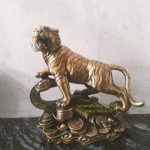 hổ đồng, tượng hổ đồng, tượng hổ bằng đồng, hổ đứng gậy như ý