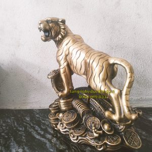 hổ đồng, tượng hổ đồng, tượng hổ bằng đồng, hổ đứng gậy như ý