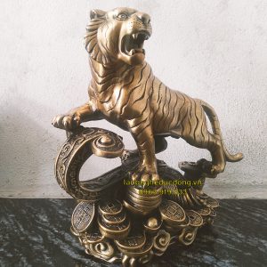 hổ đồng, tượng hổ đồng, tượng hổ bằng đồng, hổ đứng gậy như ý