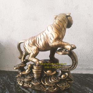 hổ đồng, tượng hổ đồng, tượng hổ bằng đồng, hổ đứng gậy như ý