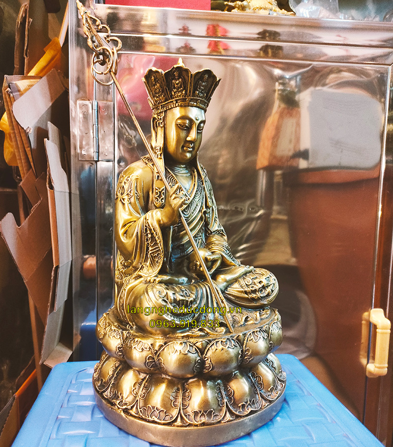 CHIÊM BÁI TƯỢNG ĐỊA TẠNG VƯƠNG BỒ TÁT BẰNG ĐỒNG VÀNG CAO 30CM