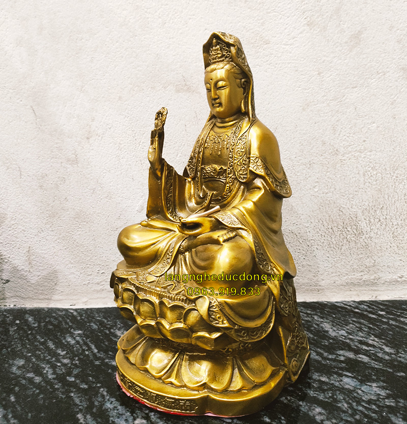 Tượng Phật Bà Quan Âm Bồ Tát Bằng Đồng Vàng Cao 25cm - Hiện Thân Của Lòng Từ Bi - Ảnh 4