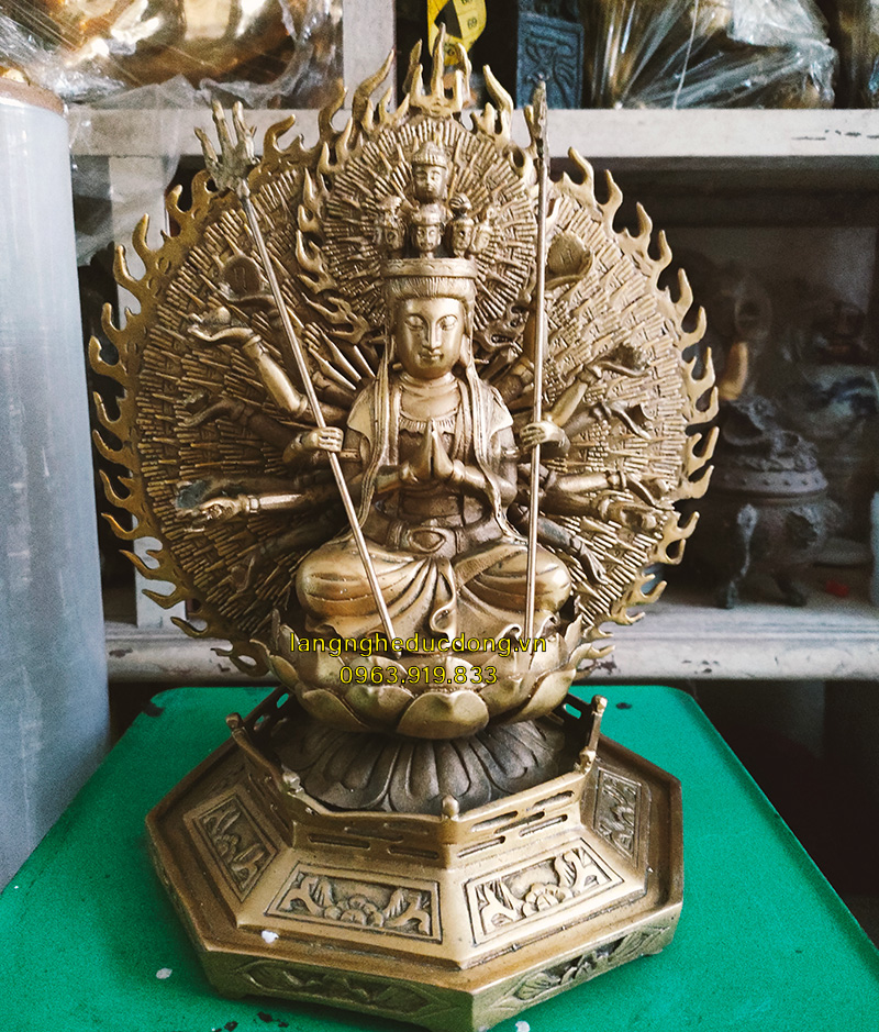 CHIÊM BÁI THÁNH TƯỢNG – THIÊN THỦ THIÊN NHÃN BẰNG ĐỒNG VÀNG CAO 25CM ĐÚC CÔNG NGHỆ KHUÔN VỎ MỎNG